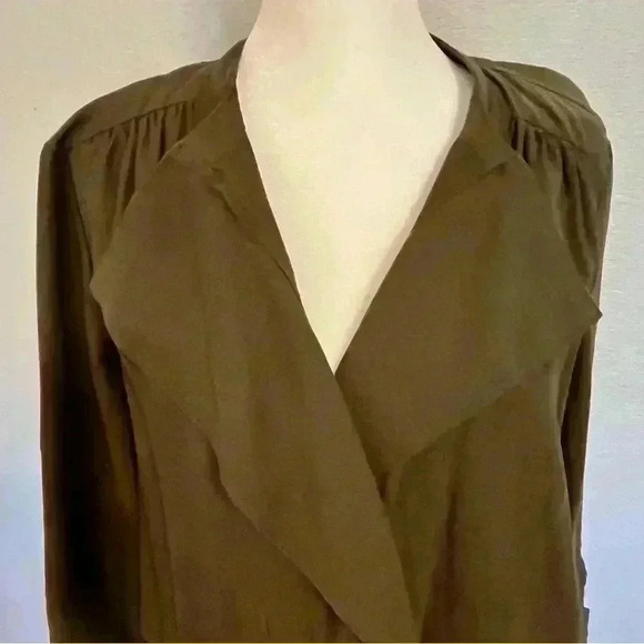 Nine West medium army green utility jacket coat draped front zip roll tab sleeve - Picture 2 of 14